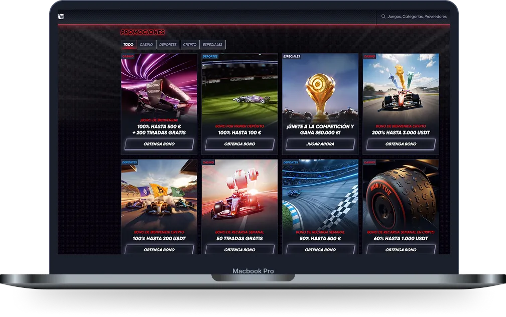 Promociones y bonos de QuickWin Casino Promociones de QuickWin Casino con bonos de casino, deportes, crypto y recargas semanales